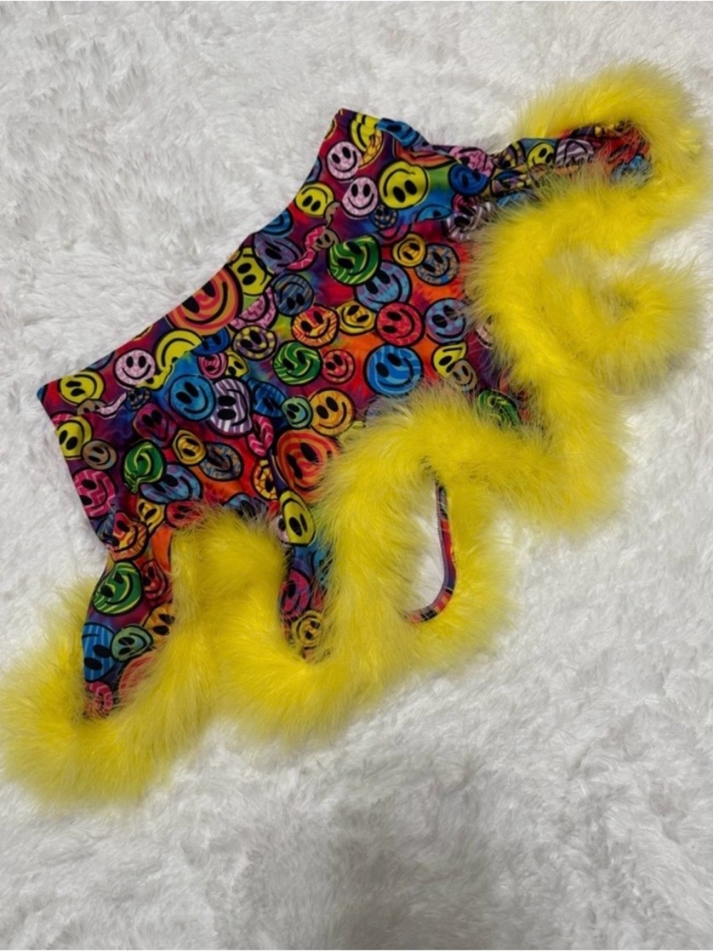 New xs neon happy face mini skirt festival rave EDC y2k outfit raver feather